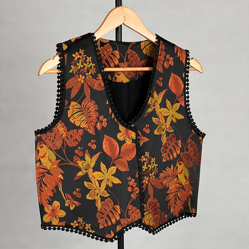 جلیقه رسمی زنانه مدل کتان ژاکارد برگی کد AK1561 - تصویر 2